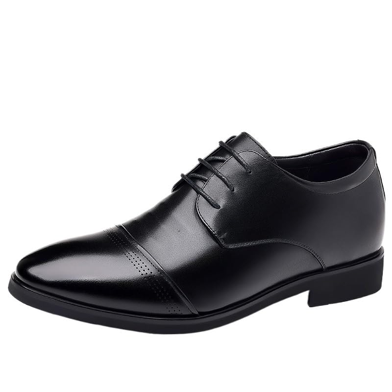 Formal Shoes for Men Leather Slip Resistant Block Heel Anti-Slip Rubber Sole Outdoor Tuxedo Plain Toe Classic Lace Up