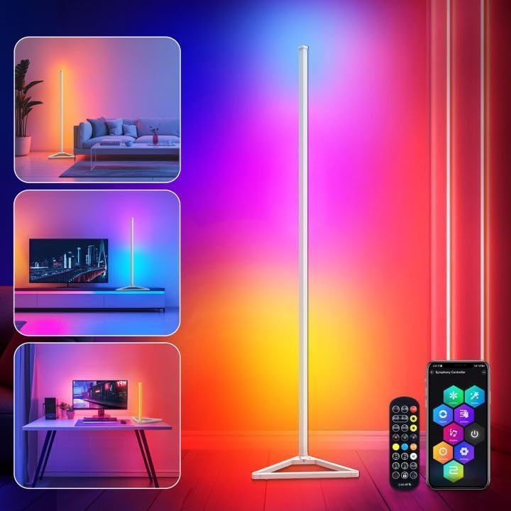 LED Stehlampe Wohnzimmer Dimmbar - 140cm Abnehmbar Stehlampe RGB mit Fernbedienung &amp;APP, 16 Millionen Farben, Musik Sync, Timing-Funktio LED Standleuchte für Schlafzimmer Gaming-Zimmer Deko Wohnzimmer