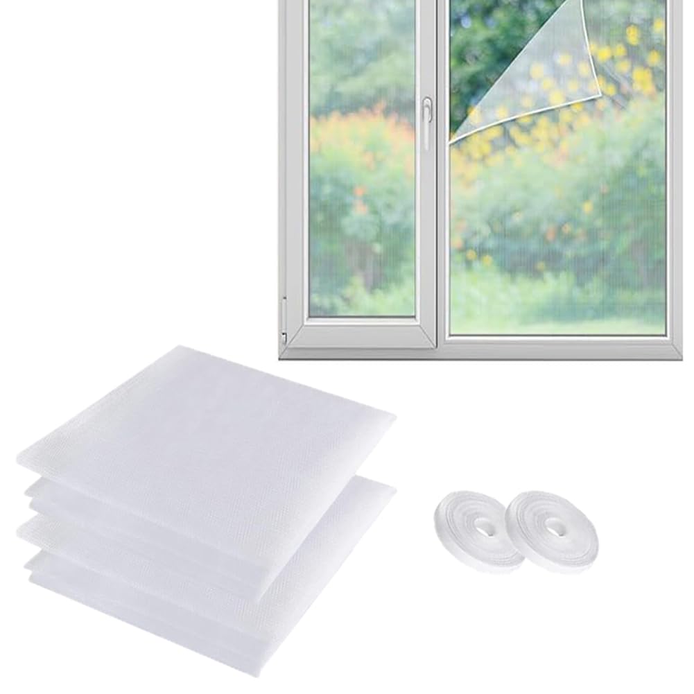 Fly Screens for Windows Doors Replacement, Durable Polyester Window Screen Mesh, 2 Packs Self-Adhesive Insect Mesh, DIY Cut to Size Bug Mosquito Net (2Pcs-100x130cm/39x51in,White)