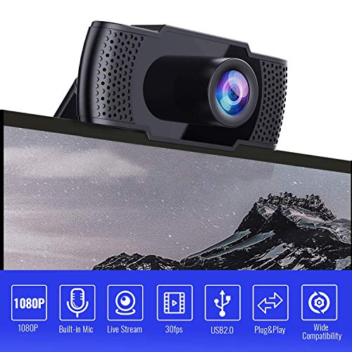 Webcam with Microphone - Full 1080P HD PC Webcam Portable Compatible with Most of Device & App, Plug and Play Webcam for Online Conferencing Gaming Live Streaming Laptop Desktop USB 2.0 Web Camera