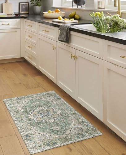 Image of LUXRUG 2x3 Rugs for Entryway - Washable Doormat Sage Green Kitchen Rugs