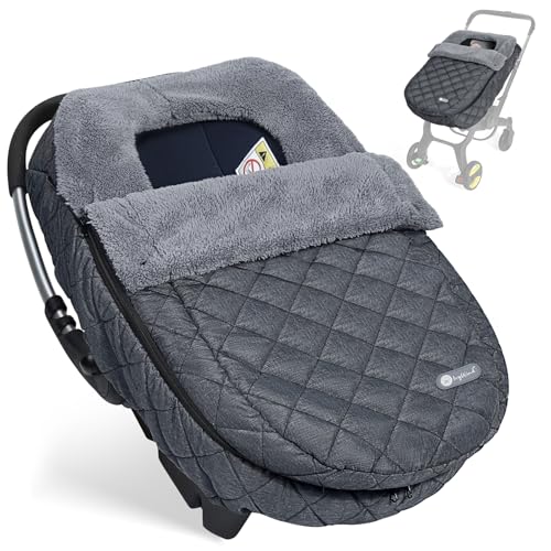 Image of IvyWind Winter Car Seat Cover, Warm Winter Carseat Cover for Baby Boys & Girls, Waterproof Car Seat Winter Cover with Removable Zipper, Keeps Babies Warm and Cozy in Cold Weather, Dark Grey