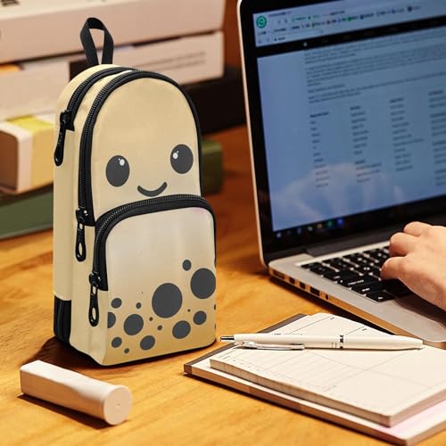 Image of ZAZYXTJ Boba Bubble Tea Standing Large Capacity Pencil Case 3 Compartment Pen Pouch Storage Canvas Makeup Bag for School Office Teen Girl Boy Men Women