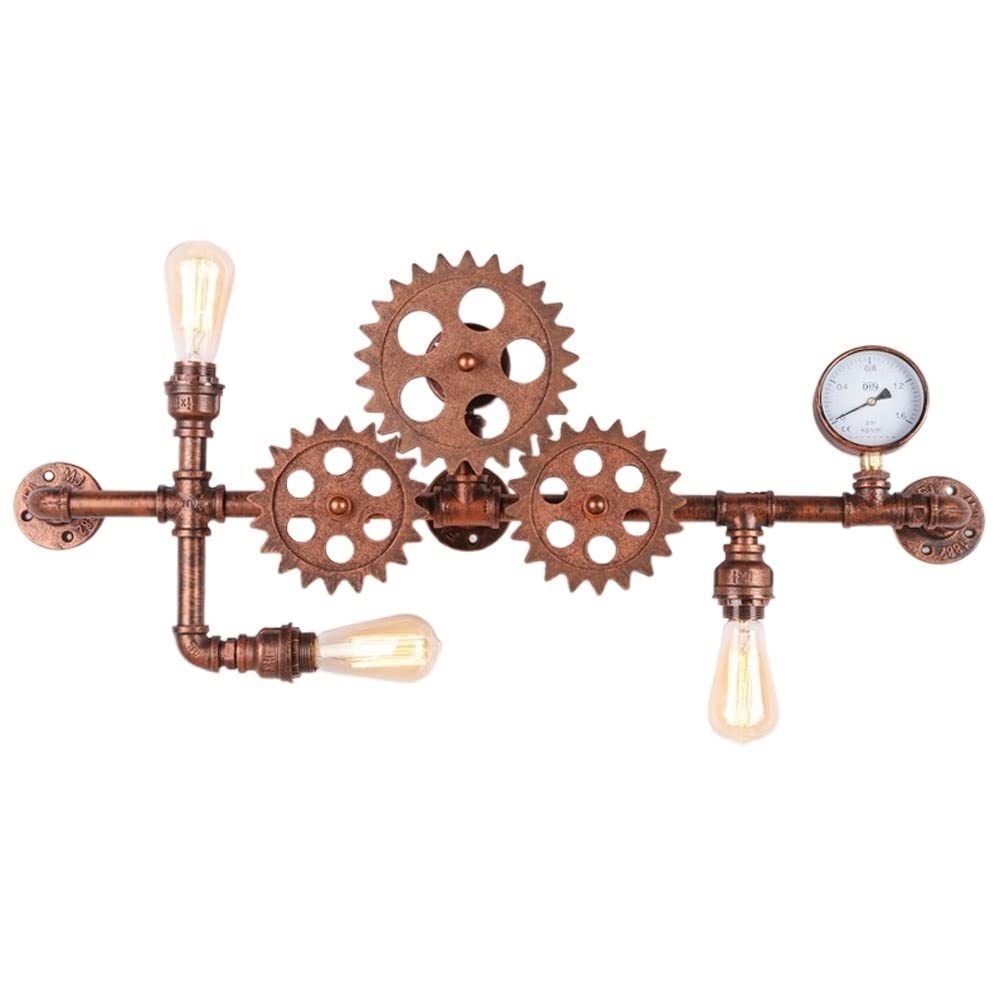 OZBMA Wall Mounted Light Steampunk Personality Gear Water Pipe Lamps Antique 3-Heads Edison Iron Metal Sconce Vintage Retro Loft Industrial for Restaurant Cafe Club Decor E