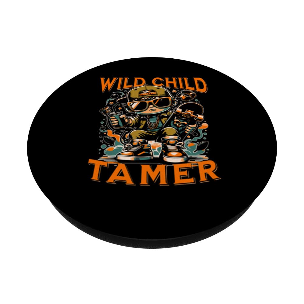 Mom & Dad s 'Wild-Child Tamer' s Funny Parent's PopSockets Swappable PopGrip, Black - Image 2