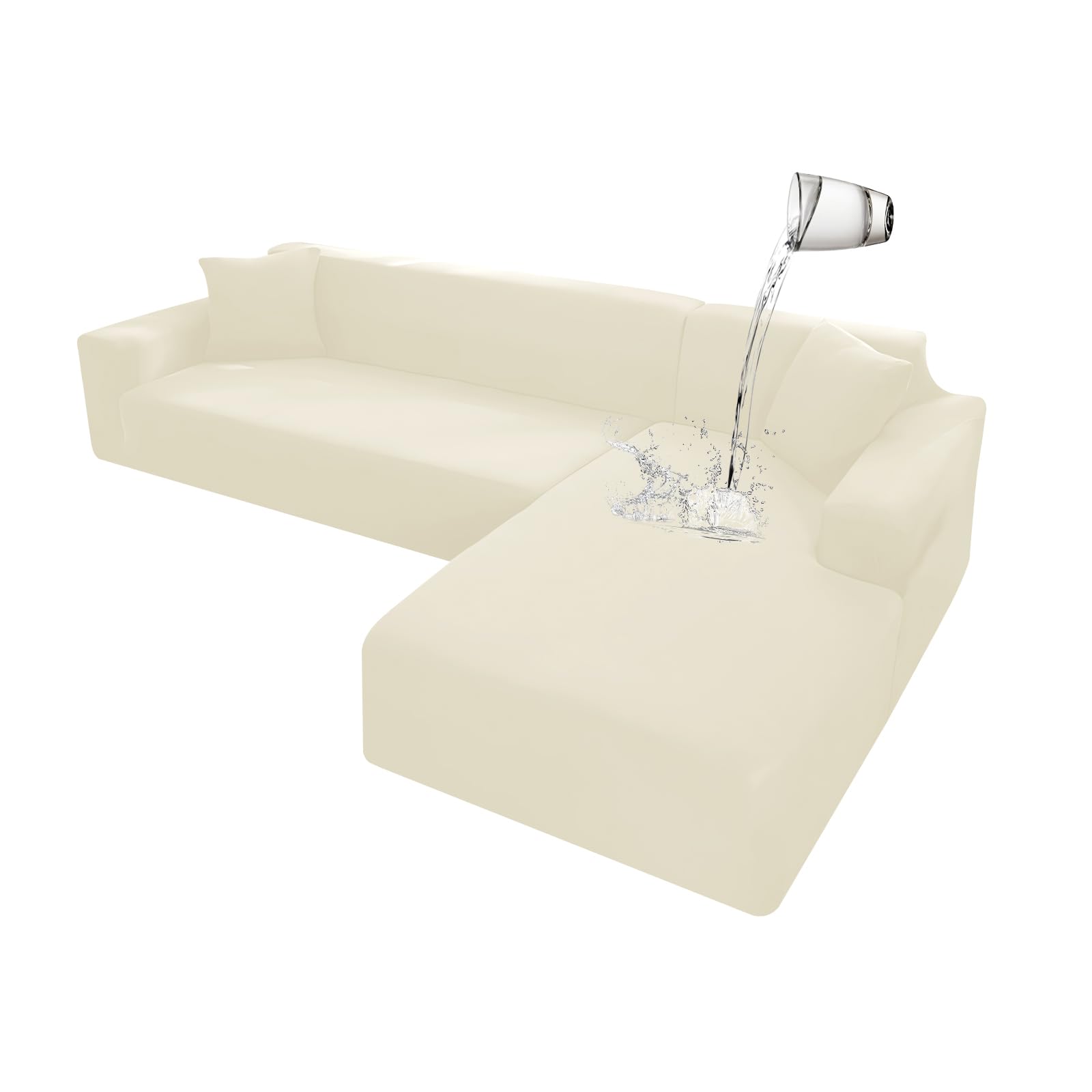 Arfntevss Sectional Couch Covers for Sofa 100% Waterproof Sofa Cover Set for Pets Kids Dog 2 Piece Soft Stretch Universal L Shape Sofa Slipcovers Set Living Room Furniture Protector (Small, Ivory)