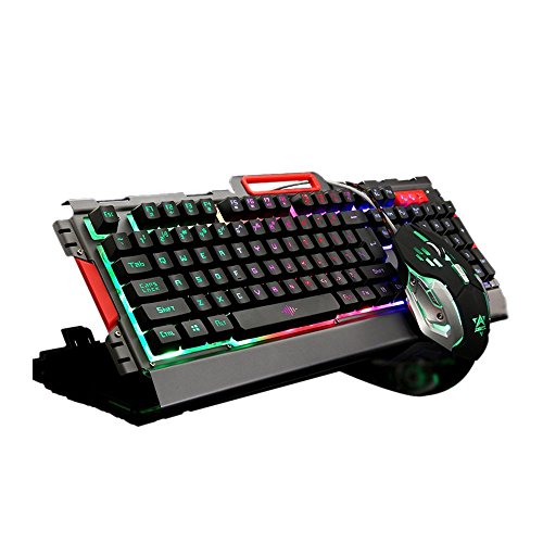 KINGEAR Metal Base USB Backlit Wired Mechanical Gaming Keyboard and Mouse Set-Black KINGEAR Metal Base USB Backlit Wired Mechanical Gaming Keyboard and Mouse Set-Black