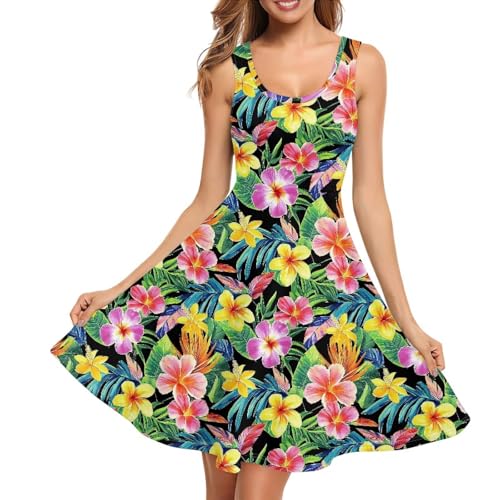 Image of Women Stylish Tank Dresses Sleeveless Round Neck Midi Casual Dress with Pocket for Summer