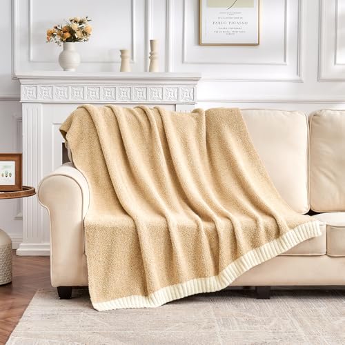 Image of CozeCube Reversible Knitted Throw Blanket, Beige White Melange 60 inchx80 inch