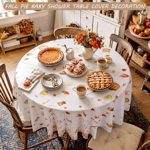 Image of Ganeen 6 Pcs A Little Cutie Pie is On The Way Plastic Tablecloths Fall Pie Baby Shower Table Cover Decoration 84 Inch Plastic Round Table Covers Fall Harvest Tablecloths Bulk for Baby Shower Party
