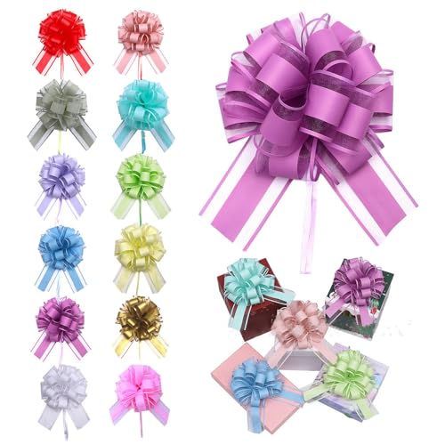 Große Geschenkschleife 12 Stücks Bunt Geschenk Schleife mit Metallische Geschenkbänder Gift Bows Large Ziehschleife ø 18cm Pull Bögen Dekoschleifen für Verpacken Hochzeit Geburtstag Weihnachten