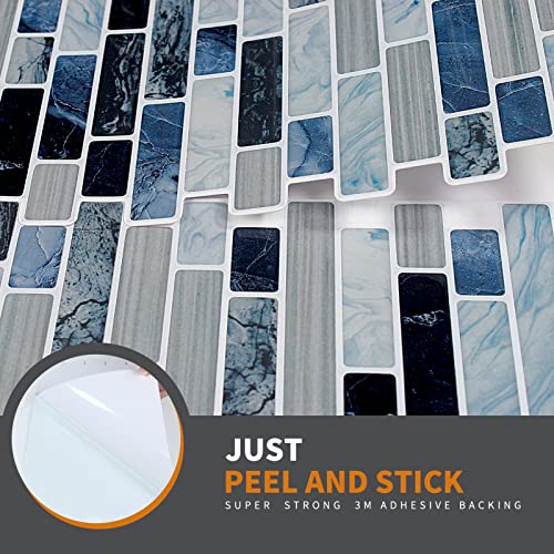 Yipscazo Peel and Stick Backsplash Tile for Kitchen, Adhesive Stick on Backsplash Laundry Bathroom Marble Look Vinyl Sticker Wallpaper Smart Tile in Dark Blue (10 Sheet 10"x10") - Thumbnail 4