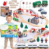 Green Series Kinderplay Train en Bois Enfant   Circuit Long de 378 cm Avec Véhicules et Rails   GS0010