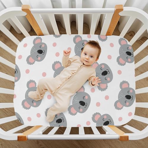 Image of Koala Polka Dots White Fitted Crib Sheet for Boys Girls Baby Toddler Fitted Sheet for Standard Crib Mattress,52 X 28 in