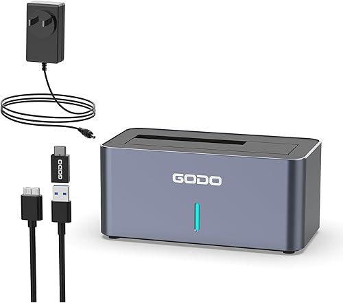 GODO Estación de acoplamiento de disco duro a USB 3.0, base de disco duro de doble bahía para SATA de 2.5 3.5 pulgadas HDDsSSD con indicador LED,