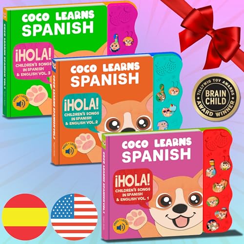 Image of Coco Learns Spanish Bundle Deal, Spanish Toys for Toddlers 1-3, Spanish Baby Books, Bilingual Children’s Book, Baby Books 0-6 Months in Spanish, Libros En Español para Niños, Baby Musical Toys