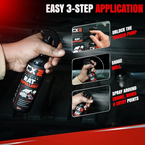 Image of CX2 Rat Repellent Spray for Car Home Office Mouse | Natural Powerful Pest Control Protect Wires in Car Bike Computer | Easy to Use, Non Toxic No Kill Only Repels