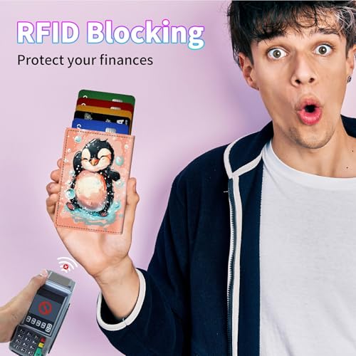 RFID Blocking Card Holder Wallet Billeteras de Hombres, Pop Up Minimalist Wallet for Men Women, Large Capacity Smart Wallet fit Money, ID Card, Driver's License, Penguin3