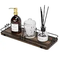 Bathroom Vanity Tray for Countertop Toiletries Perfume Makeup Soap Dispenser Toilet Tank, Kitchen Tray for Salt Spice, Decor Tray for Candle Nightstand Coffee 11.3”x 4.4” Brown-Black