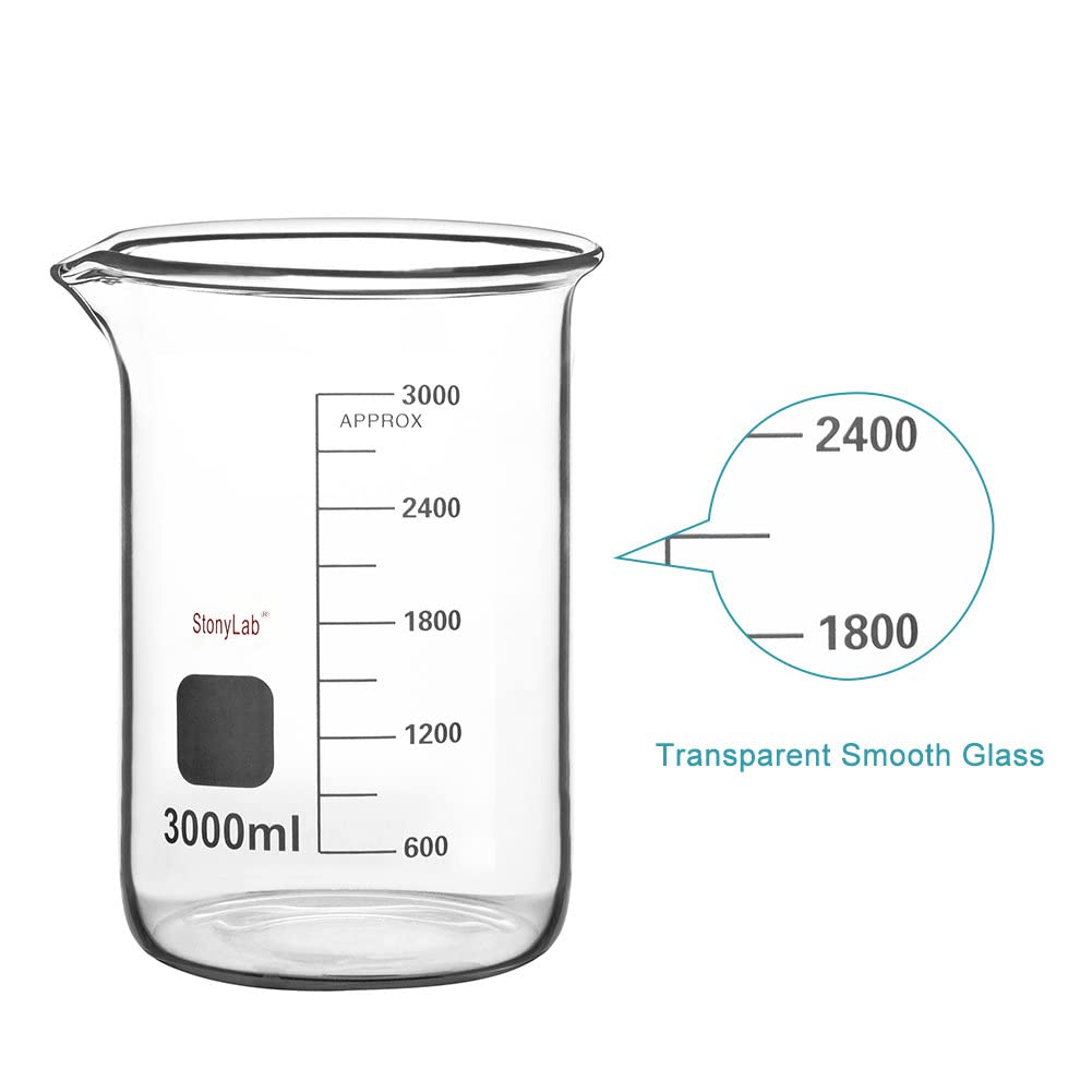Vaso de Precipitados de Vidrio Borosilicato Graduado 3000 ml Forma Baja Griffin con Pico de Vertido