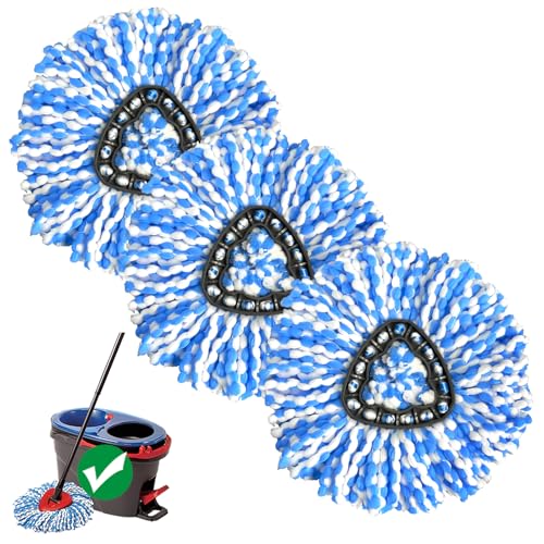 3 Pack Spin Mop Replacement Head Compatible with RinseClean 2-Tank System