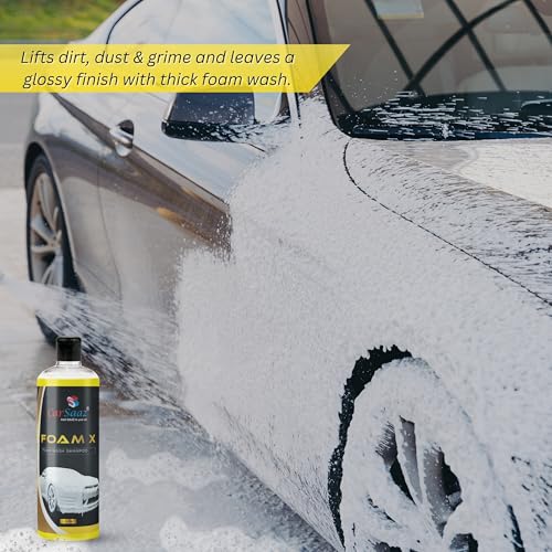 Image of CAR SAAZ Foam X Car & Bike Wash Foam Shampoo (1 LTR) with Waterproof Microfiber Mitt Hand Glove | Premium Foam Shampoo for Super Clean Wash | pH Neutral, Thick Suds, Highly Effective (1000 ml)