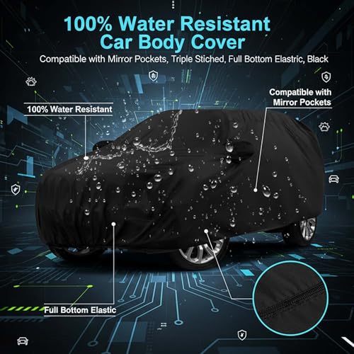 Image of Sulfar 100% Water Resistant Car Body Cover Compatible with Mirror for Mahindra BE 6 (Triple Stitched, Full Bottom Elastic, Black)