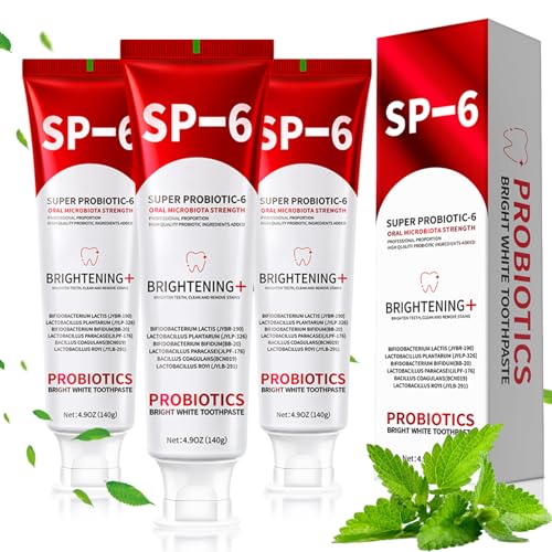 SP-6 Probiotics Whitening Toothpaste - Probiotics for Teeth Whitening and Gum Health - Enamel-Safe Fluoride-Free Double Mint Flavor Fresh Breath (3PCS)