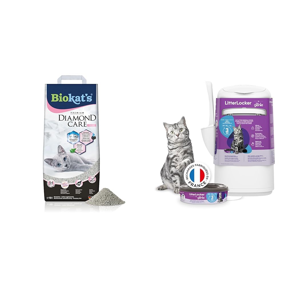 Litter Genie - LitterLocker The Original y Diamond Care Fresh de Biokat, combinación de Arena para Gatos con Aroma a Talco para bebés y Cubo de Arena para Gatos