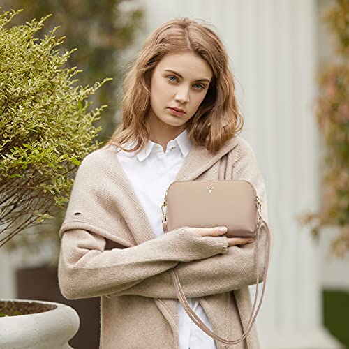 ZMDB Damen Klein Umhängetasche PU Leder Handytasche mit Handgelenkband & Verstellbar Abnehmbar Schultergurt, Damen Tasche Reißverschluss Crossbody Bag (Beige-Groß)