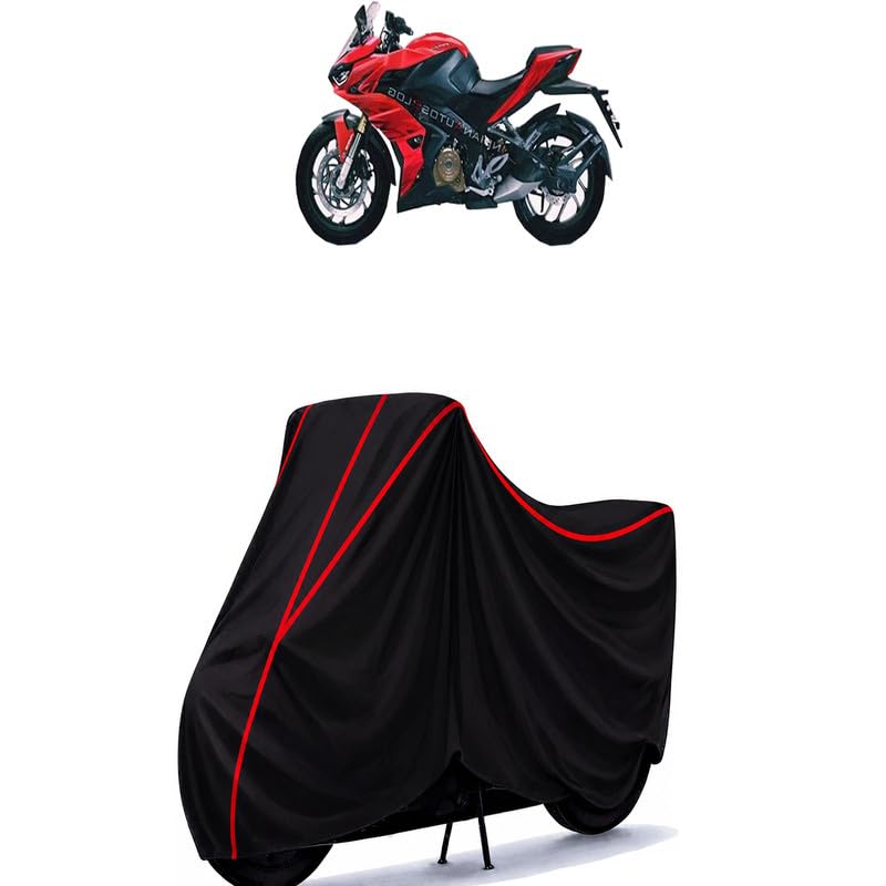 Image of Bajaj Pulsar SS 400 BS6 Water Resistant Bike Cover for All Motorcycles & Rain | Heavy Duty Taffeta Fabric | UV Protection, Dustproof, Scratchproof | All Weather Two Wheeler Cover with Elastic Bottom