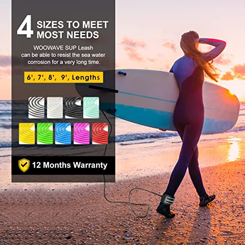 Woowave Surfboard Leash Premium Surf Leash Sup Leg Rope Straight 6/7/8/9 Feet For All Types Of Surfboards (Clear Black Core, 6Ft & 7Mm) #TOP5