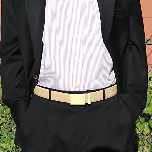 Image of Falari Men Unisex Genuine Leather Ratchet Dress and Casual Belt, Automatic Sliding Buckle, Trim to Fit