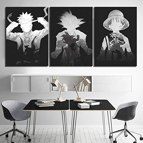Tableau sur toile imprimée avec affiche de dragon noir et blanc triptyque mural - 2