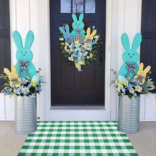 Tapete Decorativo Exterior Cuadrillé Verde y Blanco miniatura 2