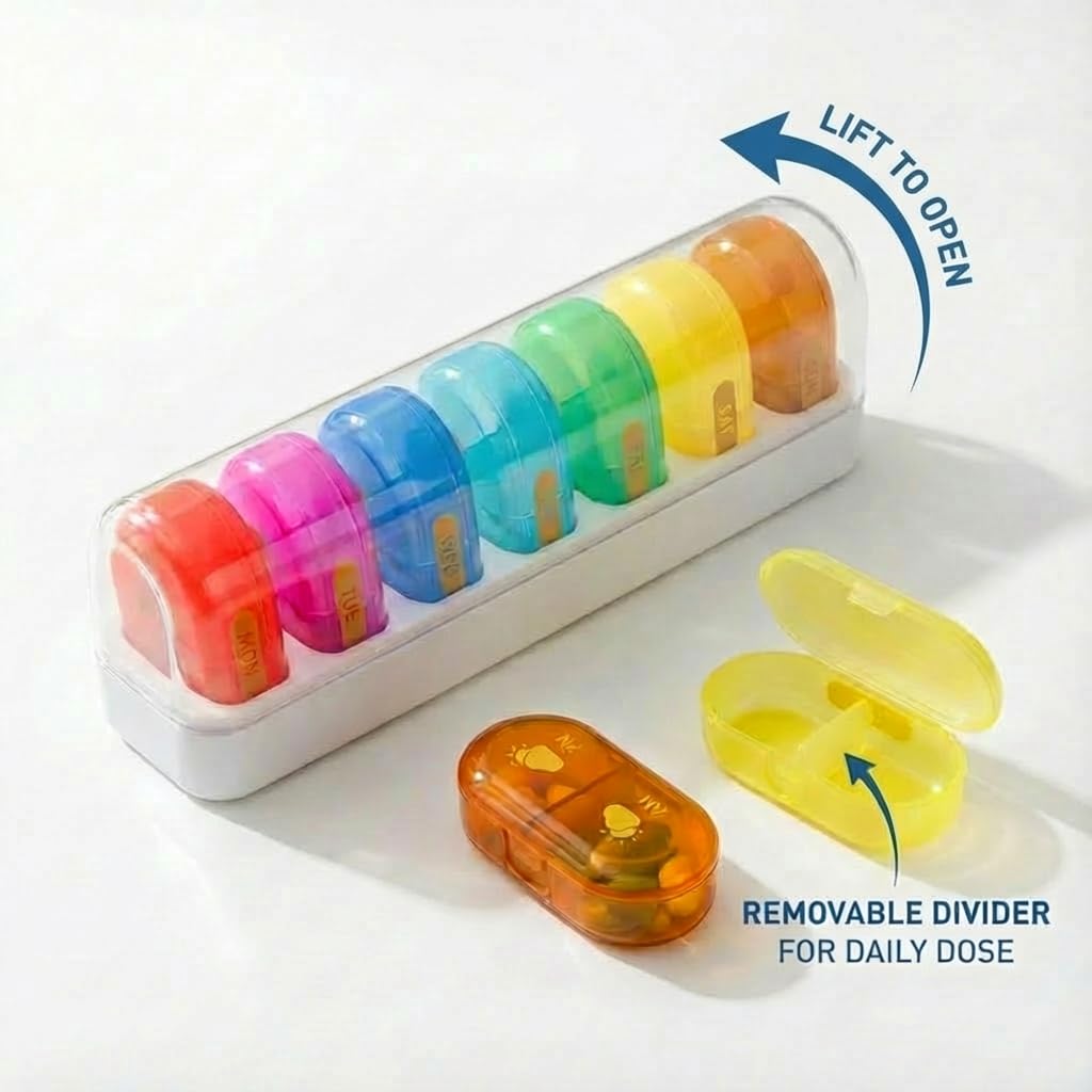 POPCUBE Weekly Medicine Organizer Box 7-Day 2 times a day, XXL Large Pill Organizer, Cute and Colorful Pillbox, Pill Organizer Box with Clear Lids for Vitamin, Medicine, Supplement, Fish Oil (Multicolor) 2