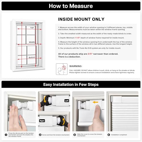 Image of LazBlinds No Drill Cordless Cellular Shades, 17 inch W x 36 inch H, Silver White | Blackout Honeycomb Shades Thermal Insulation Noise Reduction Glare Control Blinds for Windows