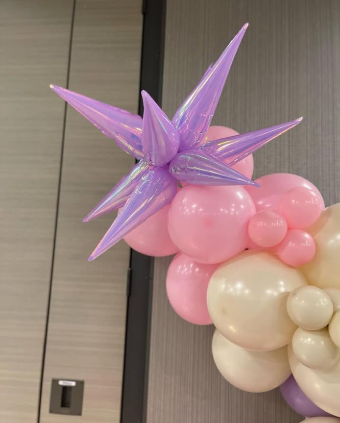 Image of 3pcs 26inch 3D iridescent macaron purple Explosion Star foil balloon, colorful macaron purple Foil Cone Star burst Balloons for Birthday Wedding New Year Party Event