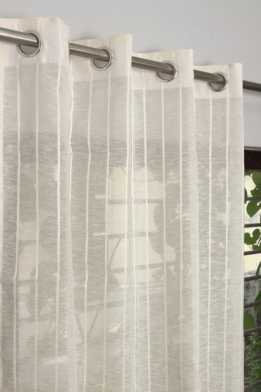 Image of Exporthub Sheer Linen Cotton Curtains for Door 7 Feet Set of 1 Pc, Cream - Light Filtering Breathable Fabric Drapes for Living Room & Bedroom (EHSPR054 74 1)