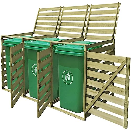 LAPOOH Cobertizo Triple de contenedor de Basura Madera impregnada 240L, Cobertizo Jardin Exterior, Cobertizo De Contenedor De Basura, Caseta Exterior