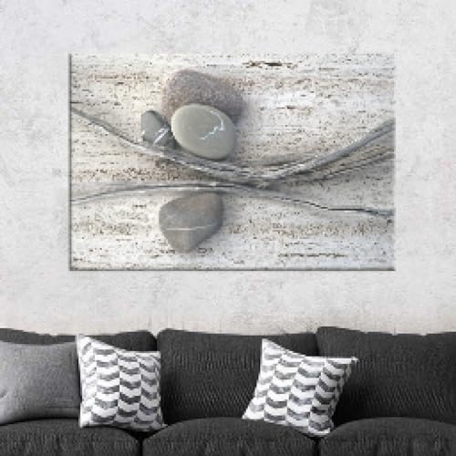 Art moderne nature morte bâtons pierres pour habiller un grand mur vide