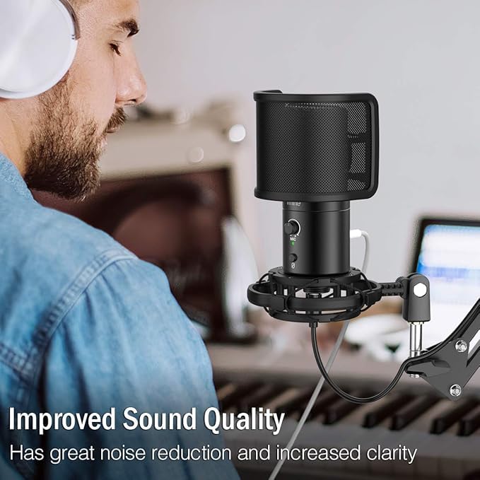 Image of USB Gaming Microphone Kit, Condenser Mic with Adjustable Arm Stand, Mute Button & Gain Control, Studio Bundle for PC Streaming