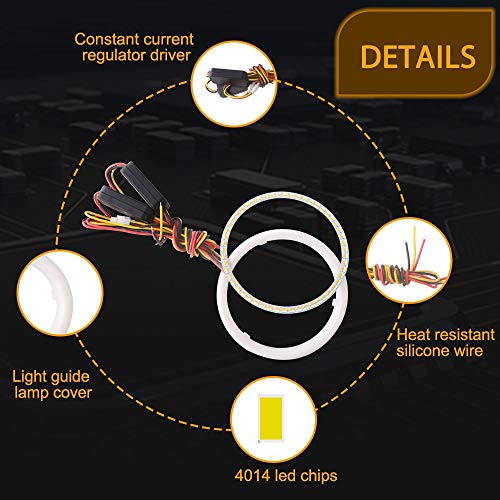 Qasim 1-Pair 100Mm White+Amber Switchback 132Smd 4014 Led Halo Ring Angel Eyes Drl Warning Lights 12V #TOP3
