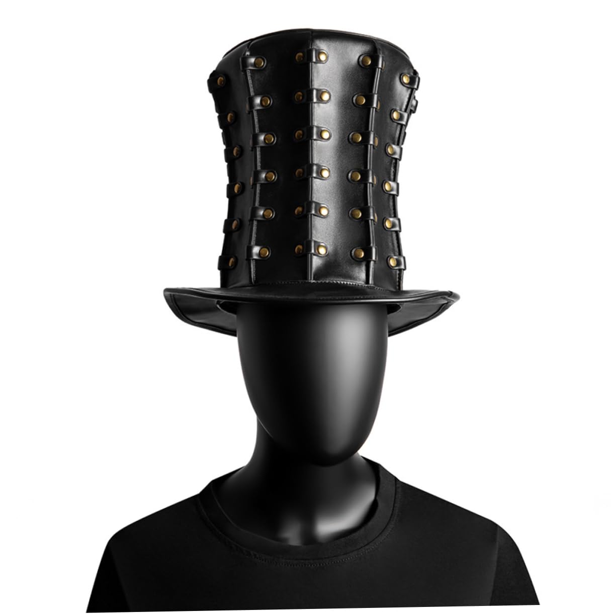 Punk Leder Hoher Zylinder Hut mit Nieten für Halloween Party Kinder Einfach zu Reinigen Schwarz Modisches Design für Lustige Auftritte