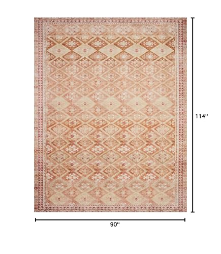 Loloi Layla Collection LAY-16 Natural/Spice 7'-6" x 9'-6" .13" Thick Area Rug, Soft, Durable, Vintage Inspired, Distressed, Low Pile, Non-Shedding, Easy Clean, Printed, Living Room Rug