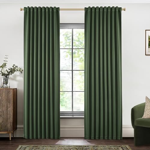 SHINELAND Olive Green Room Darkening 96 Inch Long Ceiling Curtain for Track System,Floor Length Ceiling Track System Curtains Ceiling Mount Floor Length Boho Blackout Curtains for Bedroom Aesthetic