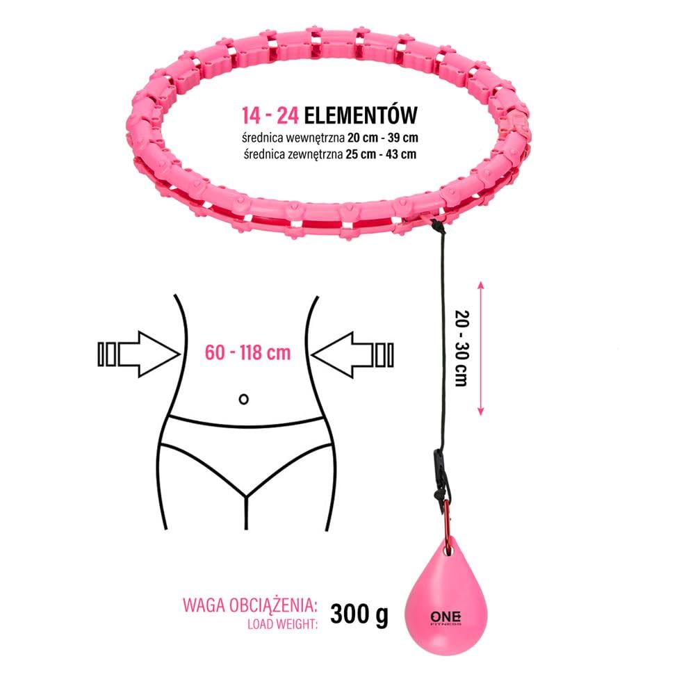 OHA02 Smart Hula Hoop mit Gewicht – Verstellbarer Fitness Reifen 60–118 cm Taille, Massage Noppen, Schwerkraftball, Bauchtrainer für Home Workout, Rosa