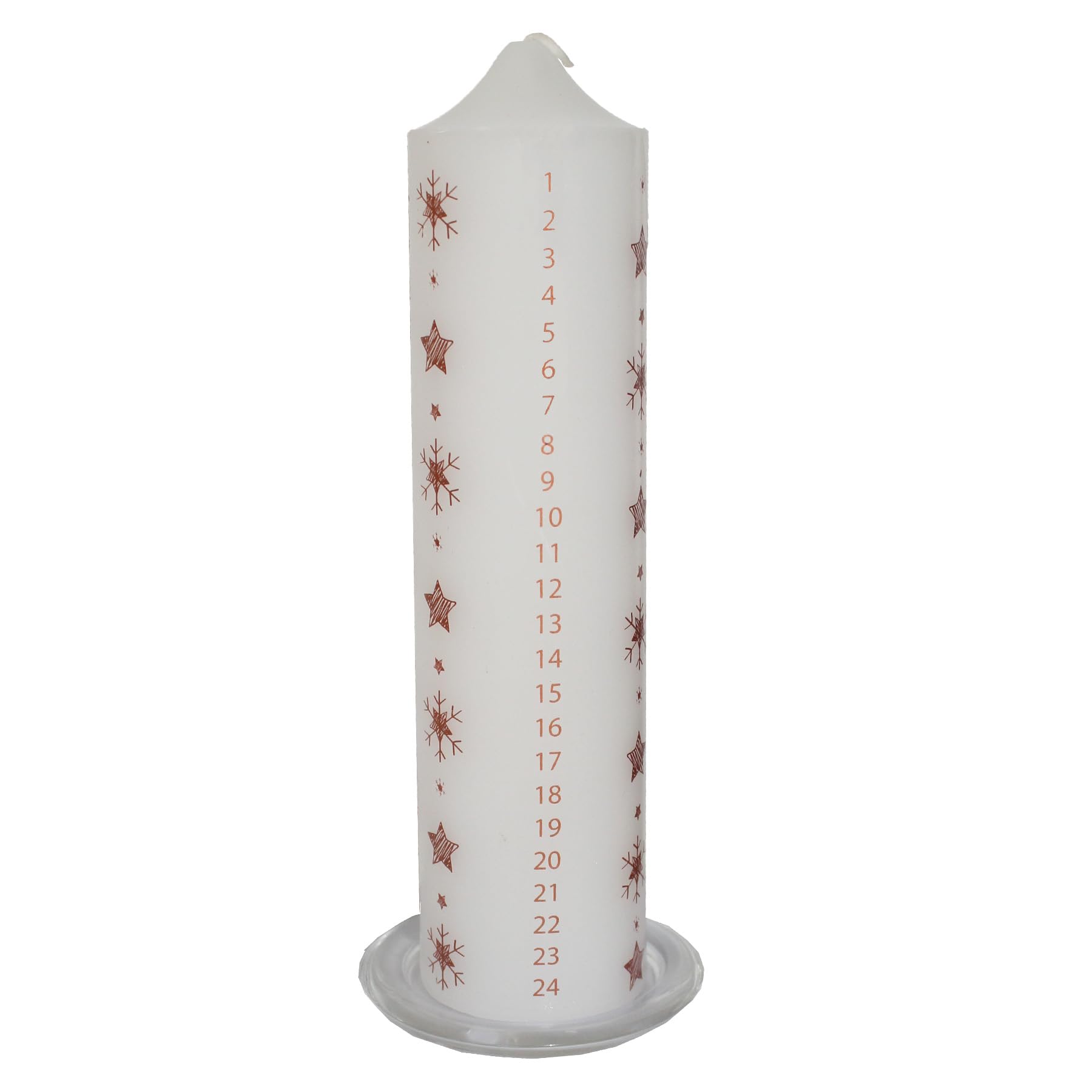 Widdle Gifts White 20Cm Christmas Advent Candle With Snowflake Image On Glass Tray - /Rose Gold 8378