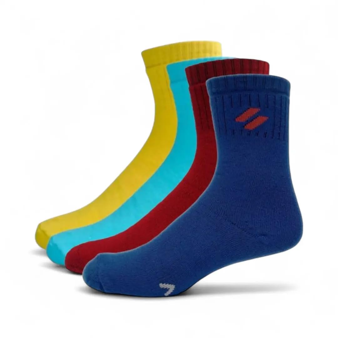 Athletic Sports Socks |Unisex Everday Mid Calf Length |Compression Band |Odour-Free & Breathable|Light Weight Training Socks | Pack of 4