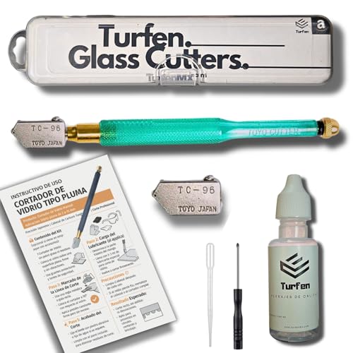 Reviews de Herramientas para cortar vidrio al mejor precio. 44 Cortador de Vidrio Toyo TC-96 con Kit Completo – Incluye Repuesto, Desarmador, Gotero, Botella Lubricante 20ml, y Estuche de Lujo – Precisión en Cada Corte | corte recto y...